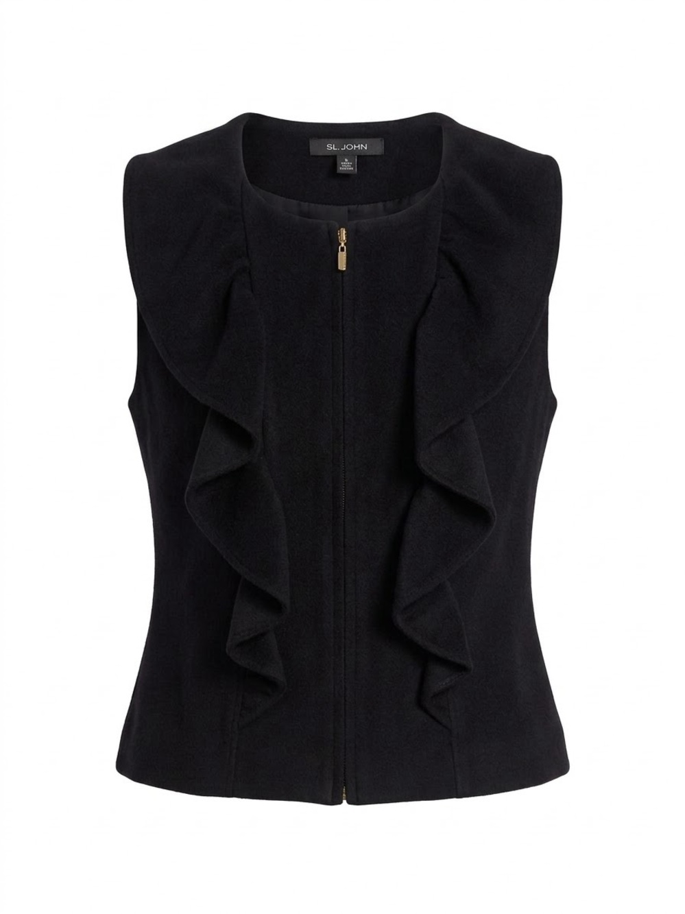 ST. JOHN Ruffle Front Vest Wool, Angora Cashmere Blend
